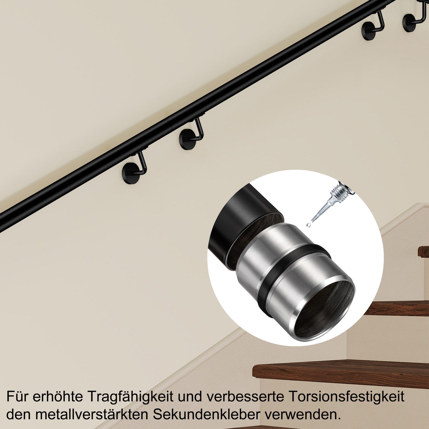 Edelstahl Handlaufverbinder mit Mittelsteg Ø 42,2 mm | Steckfitting & Gerade Rohrverbindung zum Kleben für Treppen- & Wandhandläufe in Silber & Schwarz Matt