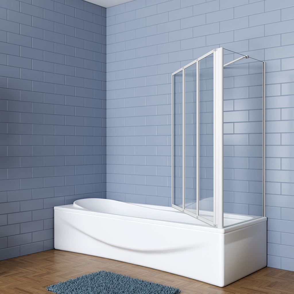 120+70 x H.140 cm 4mm ESG Glas Badewannenaufsatz mit Seitenwand 3 teilig Faltbar Duschabtrennung Duschwand für Badewanne
