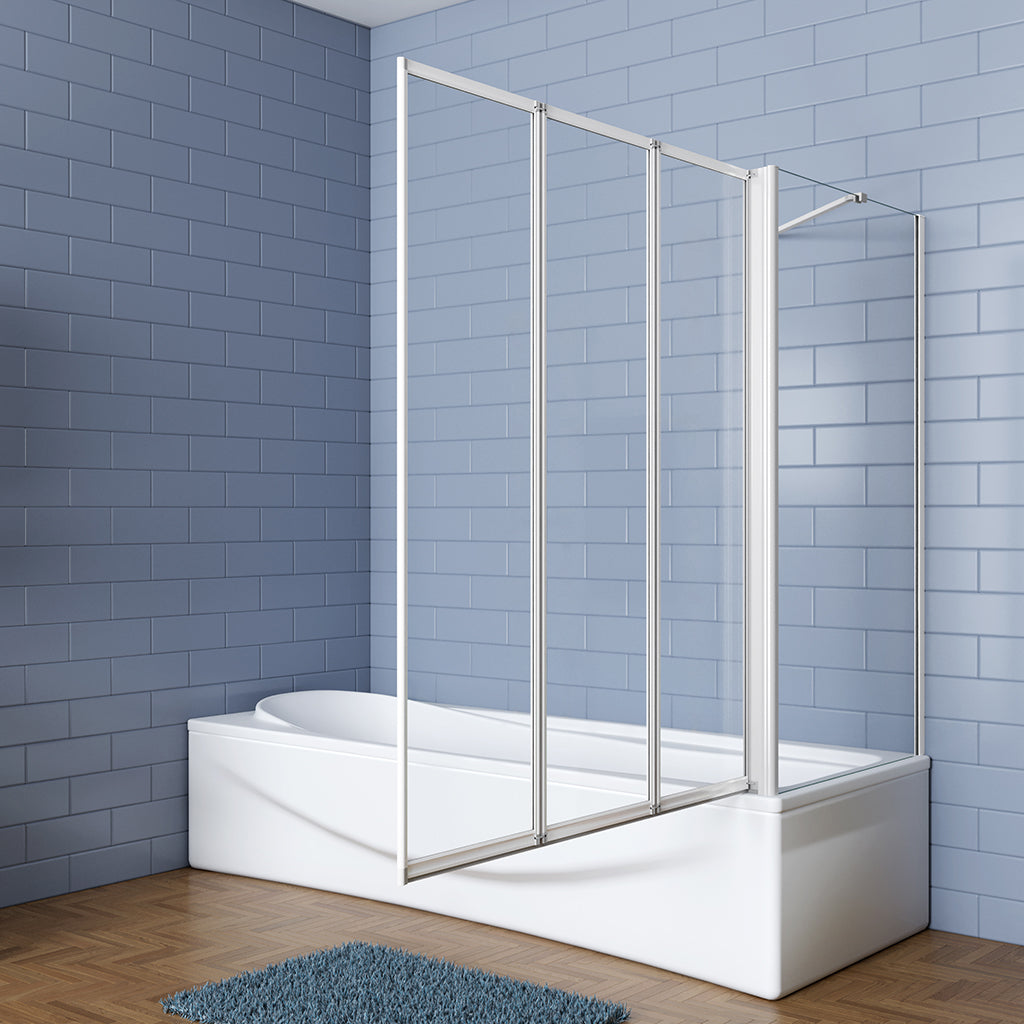 Badewannenaufsatz mit Seitenwand 3 teilig Faltbar Duschabtrennung Duschwand für Badewanne 4mm Glas 120+70 H.140 cm