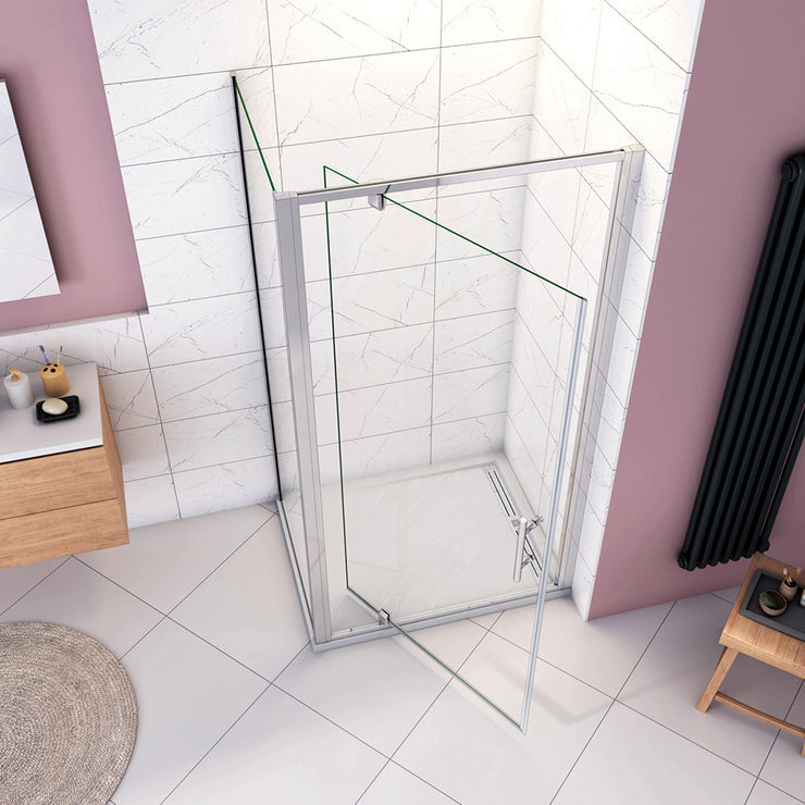 185cm Eckdusche mit Drehtür – Duschabtrennung aus ESG Glas im Hochglanz Chrom Design