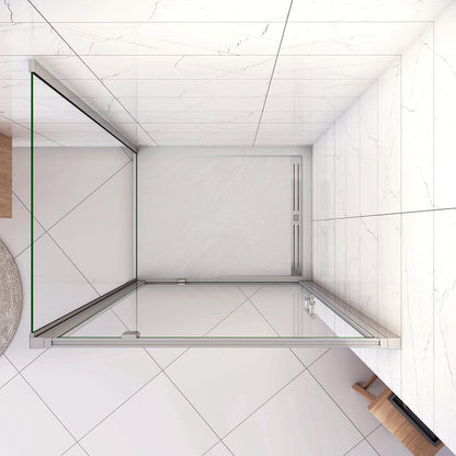 185cm Eckdusche mit Drehtür – Duschabtrennung aus ESG Glas im Hochglanz Chrom Design