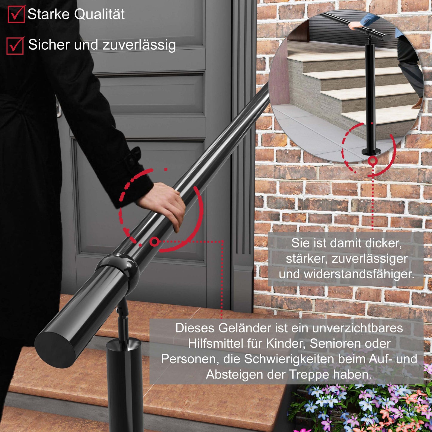 Brüstung Handläufe Geländersysteme Geländer Schwarz aus Edelstahl 304