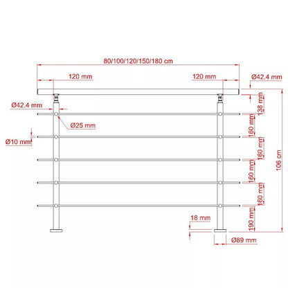 Brüstung Handläufe und Geländersysteme Geländer 5 Querstäbe Treppengeländer Edelstahl Handlauf Balkongeländer
