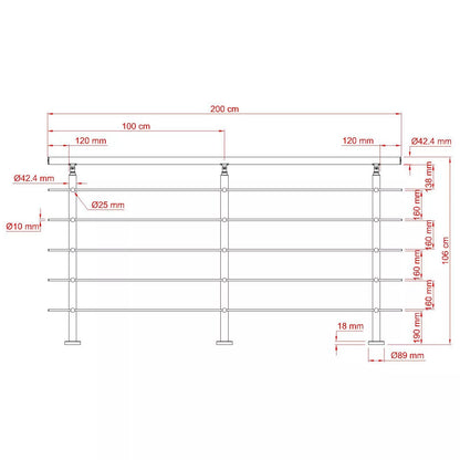Brüstung Handläufe und Geländersysteme Geländer 5 Querstäbe Treppengeländer Edelstahl Handlauf Balkongeländer