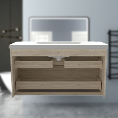 Badezimmermöbel 100cm Mineralguss Waschtisch mit Unterschrank Badmöbel set Badezimmerschränke mit 2 Soft-Close Schubladen Eiche Matt