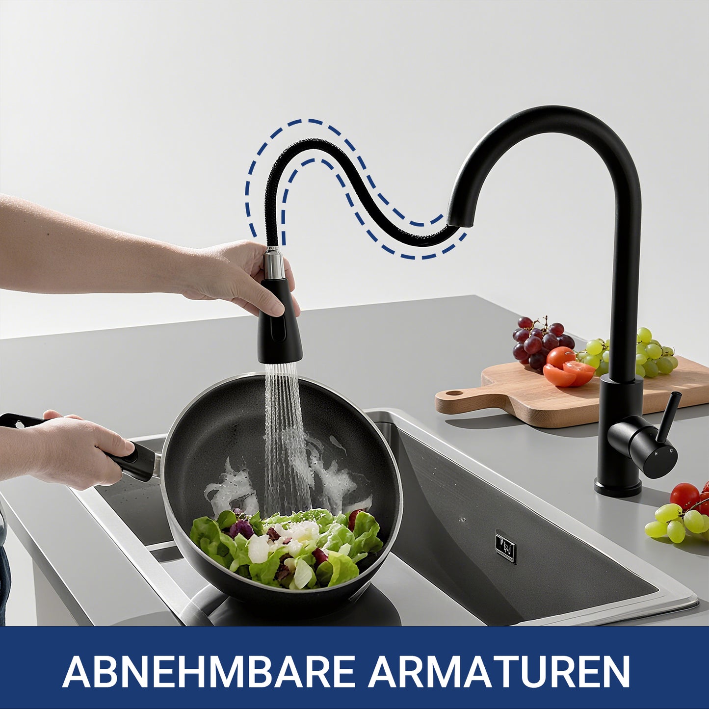 AICA Küchenarmatur mit ausziehbarem Auslauf, 360° Drehbar, 3 Modi – Edelstahl in verschiedenen Farben