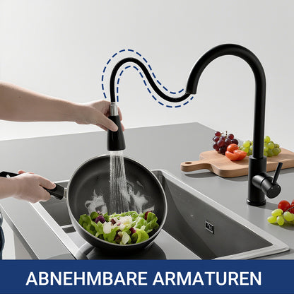 AICA Küchenarmatur mit ausziehbarem Auslauf, 360° Drehbar, 3 Modi – Edelstahl in verschiedenen Farben