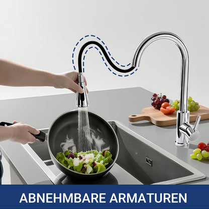 AICA Küchenarmatur mit ausziehbarem Auslauf, 360° Drehbar, 3 Modi – Edelstahl in verschiedenen Farben