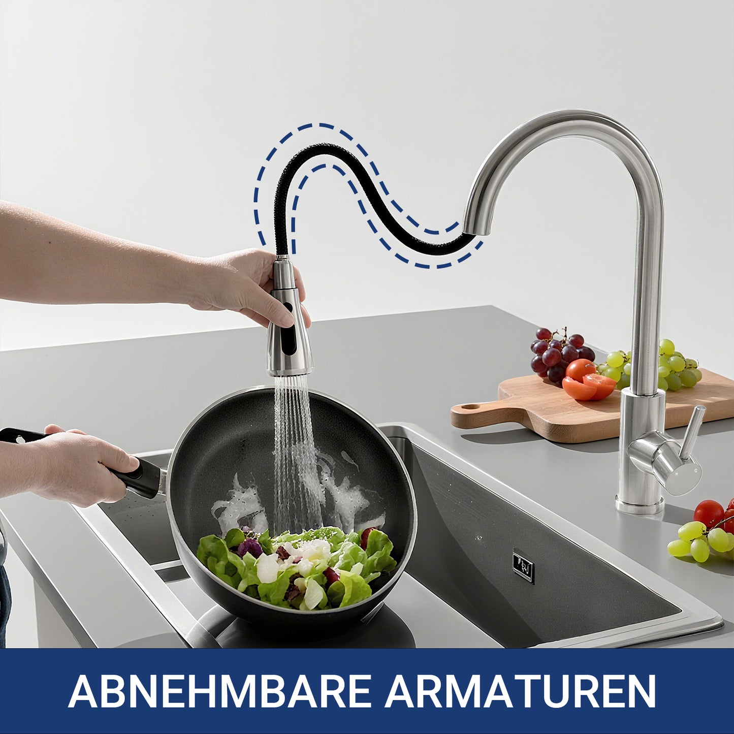 AICA Küchenarmatur mit ausziehbarem Auslauf, 360° Drehbar, 3 Modi – Edelstahl in verschiedenen Farben