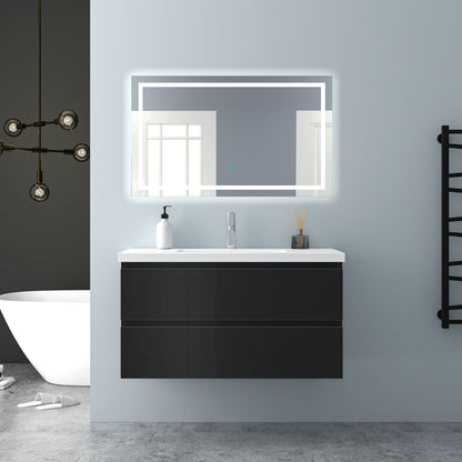 Badezimmermöbel 100cm Mineralguss Waschtisch mit Unterschrank Badmöbel set Badezimmerschränke mit 2 Soft-Close Schubladen Hochglanz Schwarz