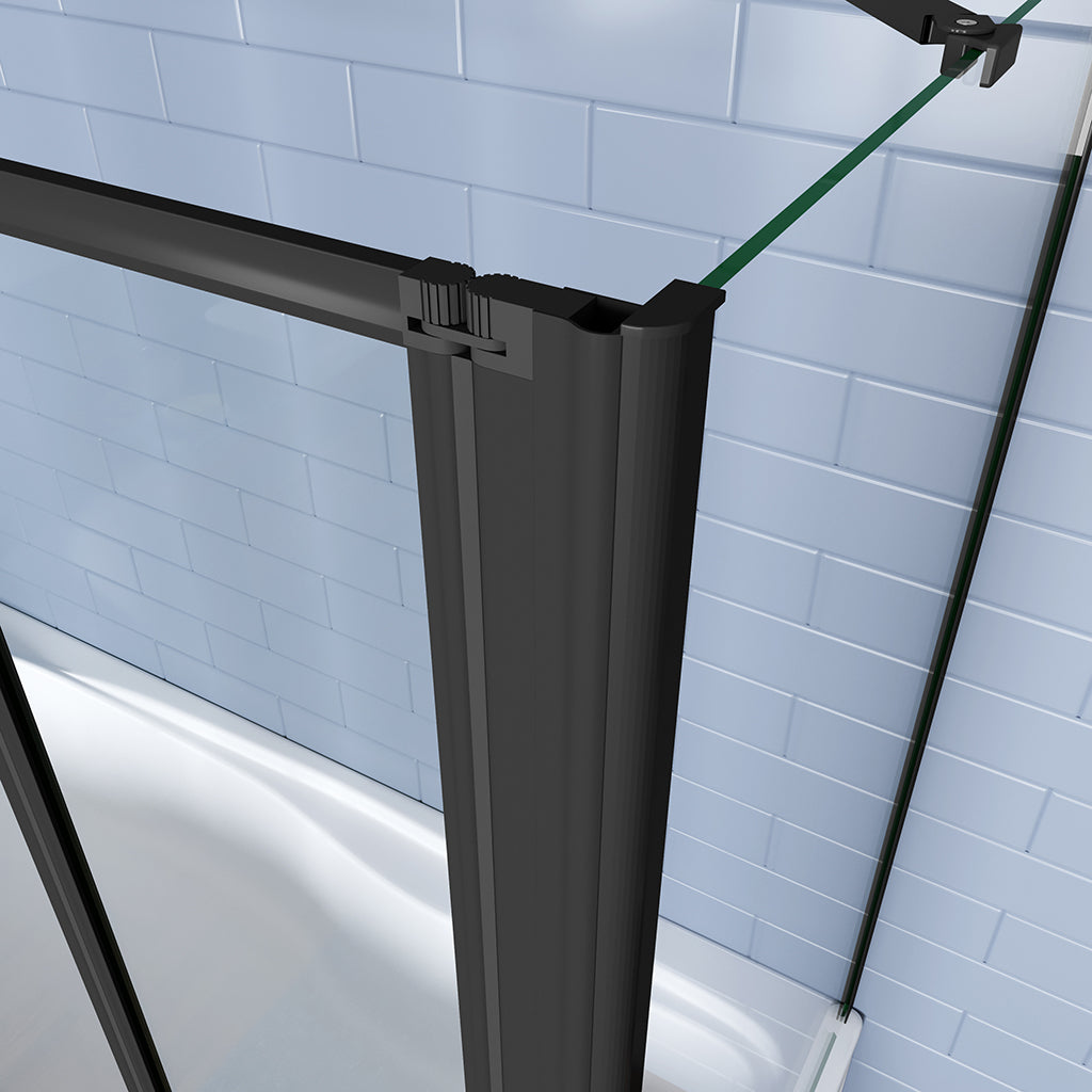 Duschwand mit Seitenteil schwarz 4mm Glas 90+75 H.140 cm