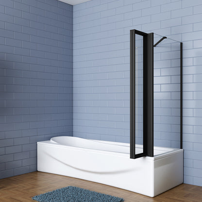 90+80 cm Duschwand mit Seitenteil schwarz 4mm Glas H.140 cm