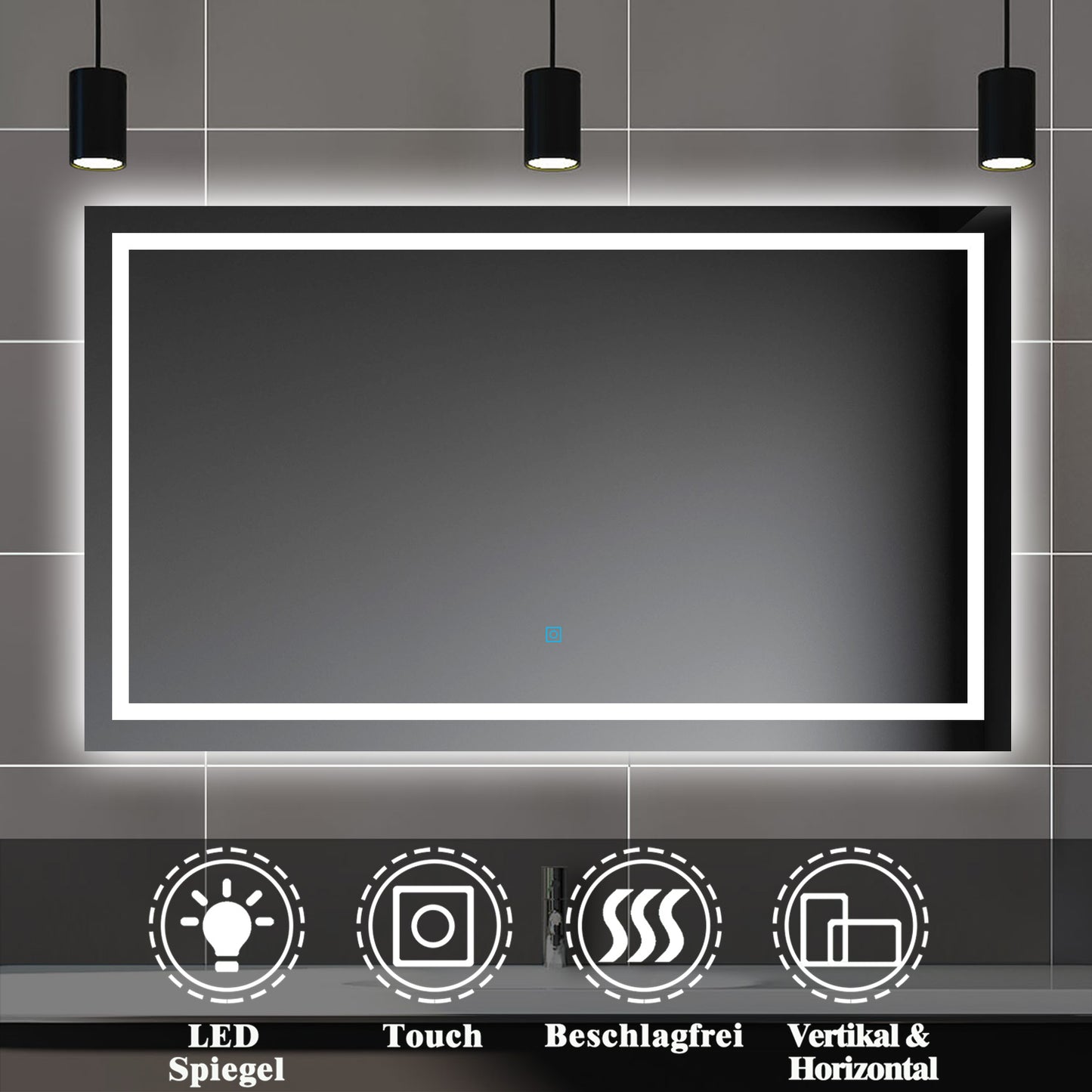Badspiegel mit Beleuchtung,160x70cm LED Wandspiegel mit Touch-Schalter,Beschlagfrei,Badezimmerspiegel mit Kaltweiß,IP44