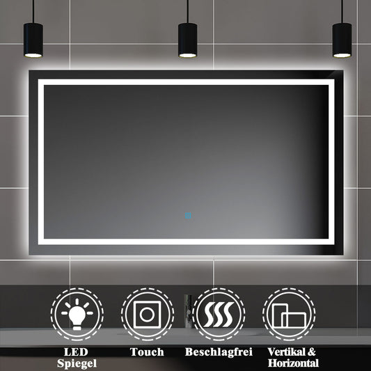 Badspiegel mit Beleuchtung,160x70cm LED Wandspiegel mit Touch-Schalter,Beschlagfrei,Badezimmerspiegel mit Kaltweiß,IP44