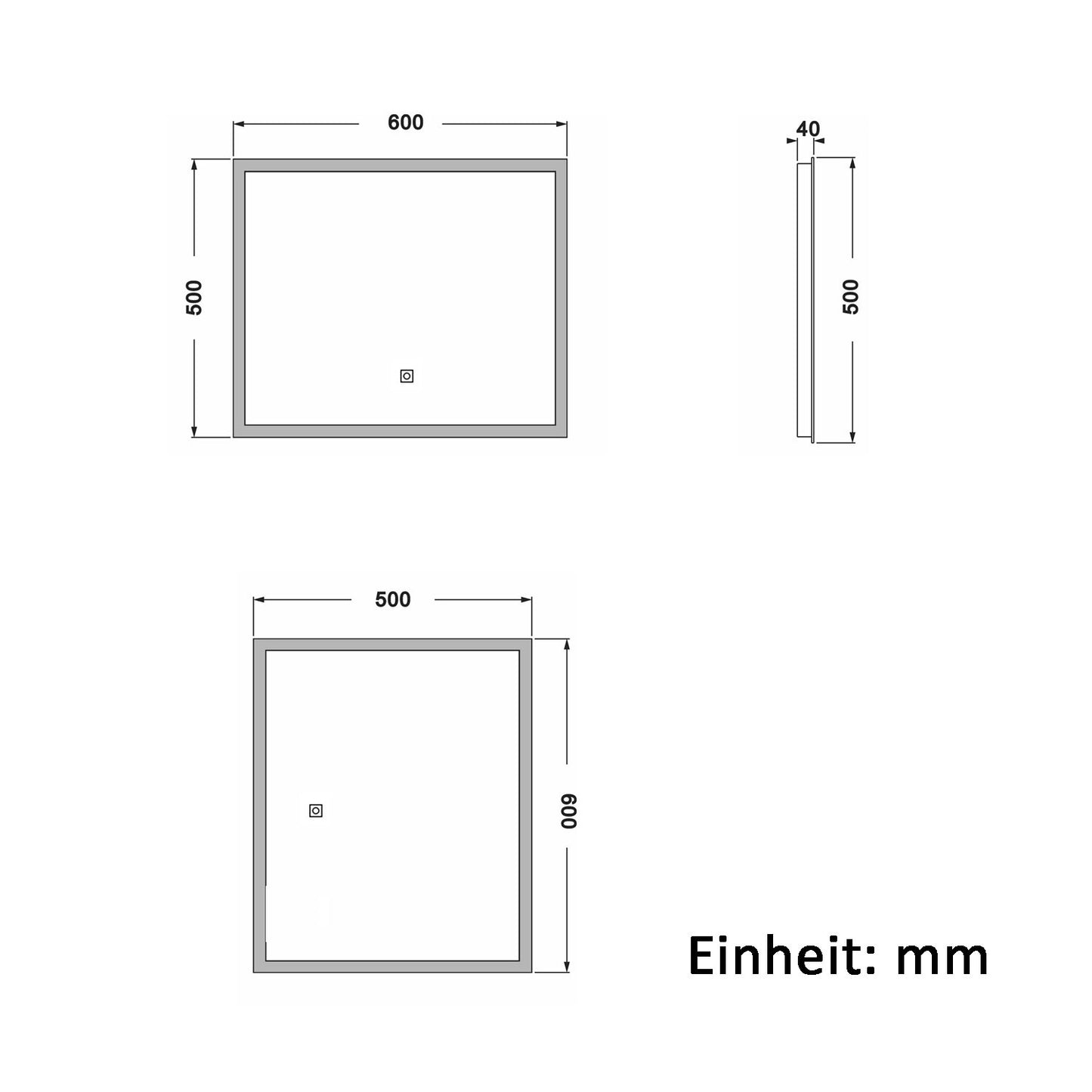 60x50cm LED Badspiegel mit Wandschalter/Touchschalter,Badspiegel mit Beleuchtung,Beschlagfrei,Badezimmerspiegel mit 3 Lichtfarbe 3000-6000K Dimmbar,IP44