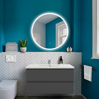 LED Badspiegel mit Beleuchtung Badezimmer Rund Spiegel Wandspiegel mit Touchschalter 50X50cm Beschlagfrei CE IP44