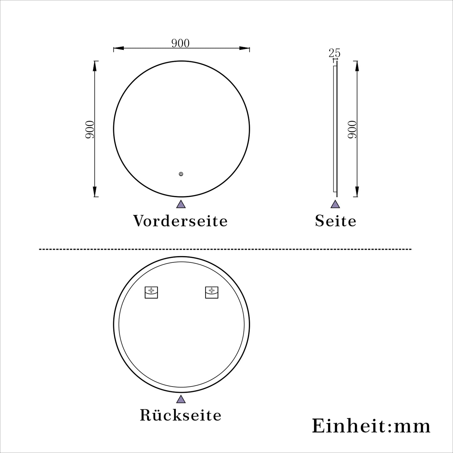 LED Badspiegel Rund 90cm Wand/Touchschalter Beschlagfrei Kaltweiß Dimmbar Badspiegel mit Beleuchtung Badezimmerspiegel Lichtspiegel IP44