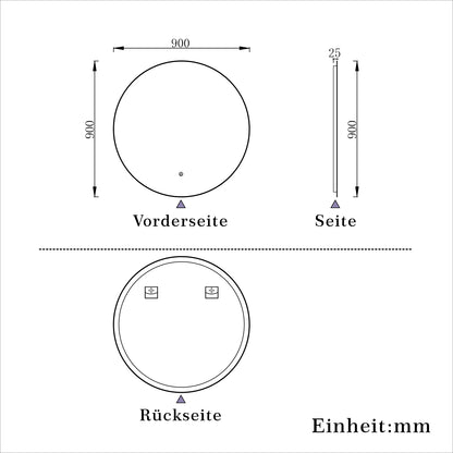 LED Badspiegel Rund 90cm Wand/Touchschalter Beschlagfrei Kaltweiß Dimmbar Badspiegel mit Beleuchtung Badezimmerspiegel Lichtspiegel IP44
