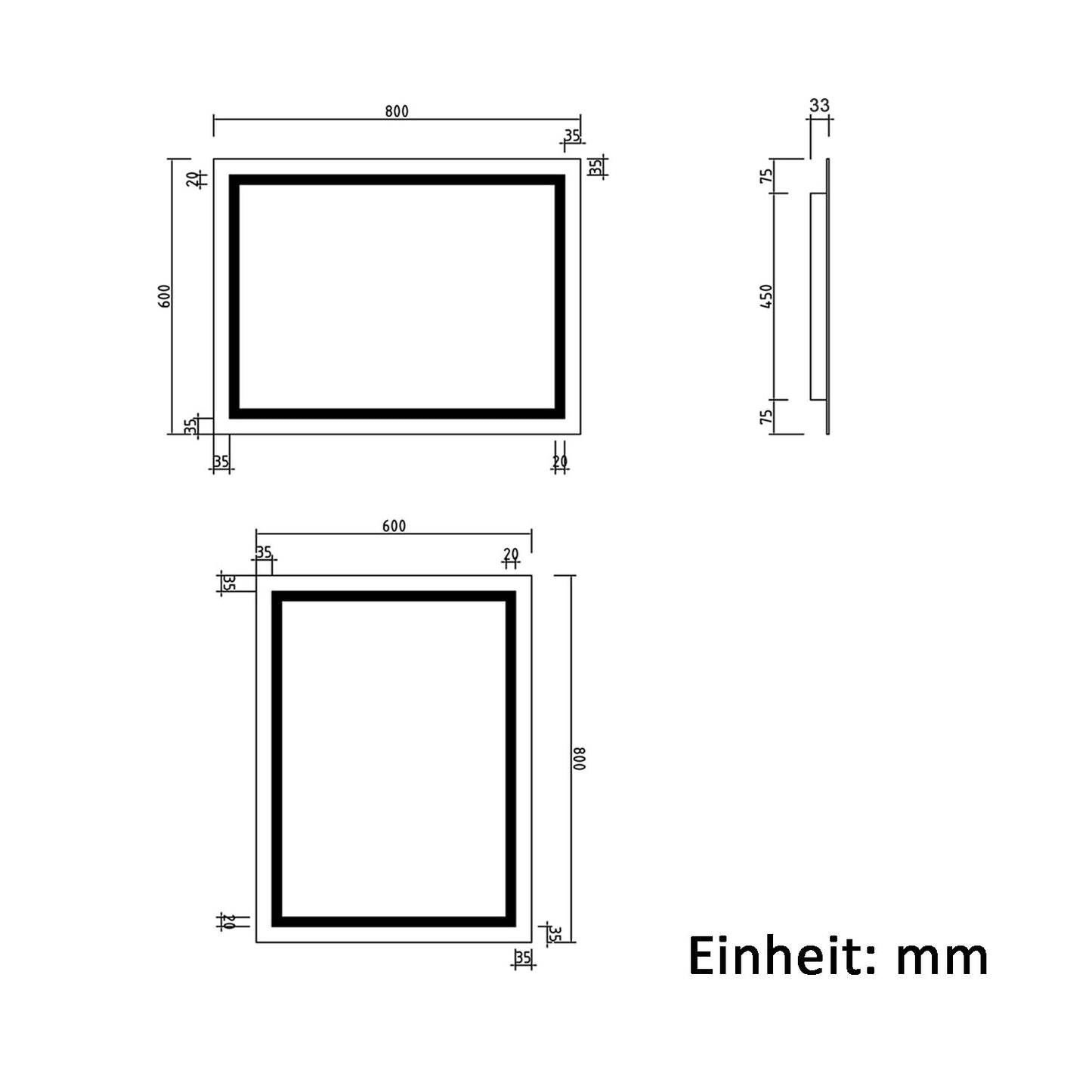 LED Badspiegel mit Beleuchtung Badezimmer Spiegel Kaltweiß mit Beschlagfrei Wandspiegel mit Wandschalter Horizontal und Vertikal