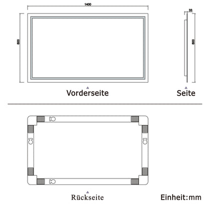 Badspiegel mit Beleuchtung 140x80cm LED Wandspiegel mit Wand-Schalter Beschlagfrei Lichtspiegel Badezimmerspiegel Kaltweiß IP44