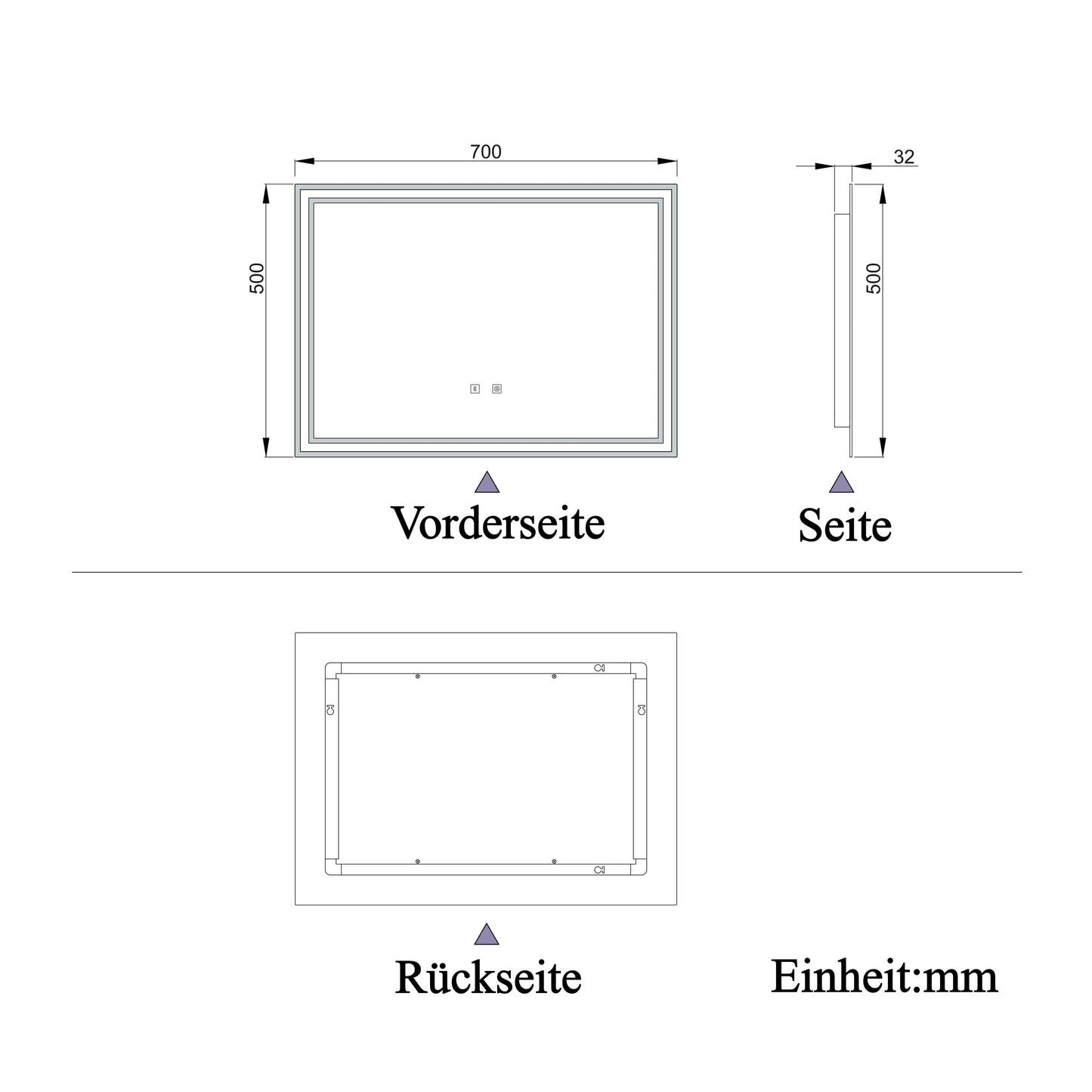 Badspiegel mit Beleuchtung 70x50cm LED Wandspiegel mit Touch und Bluetooth,Badezimmerspiegel Beschlagfrei 3 Lichtfarbe 2700-6500K Dimmbar,IP44
