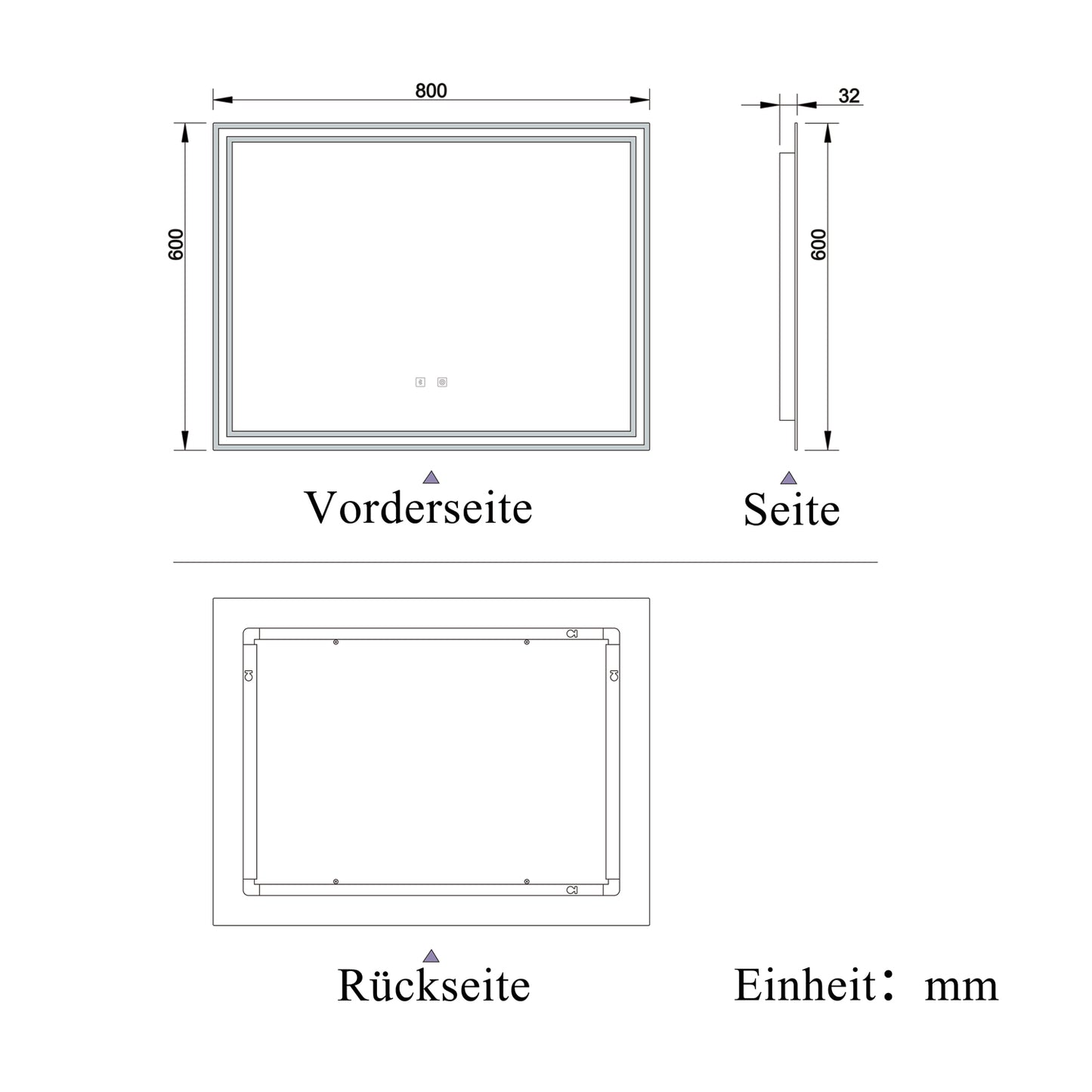 Badspiegel mit Beleuchtung 80x60cm LED Wandspiegel mit Touch und Bluetooth,Badezimmerspiegel Beschlagfrei 3 Lichtfarbe 2700-6500K Dimmbar,IP44