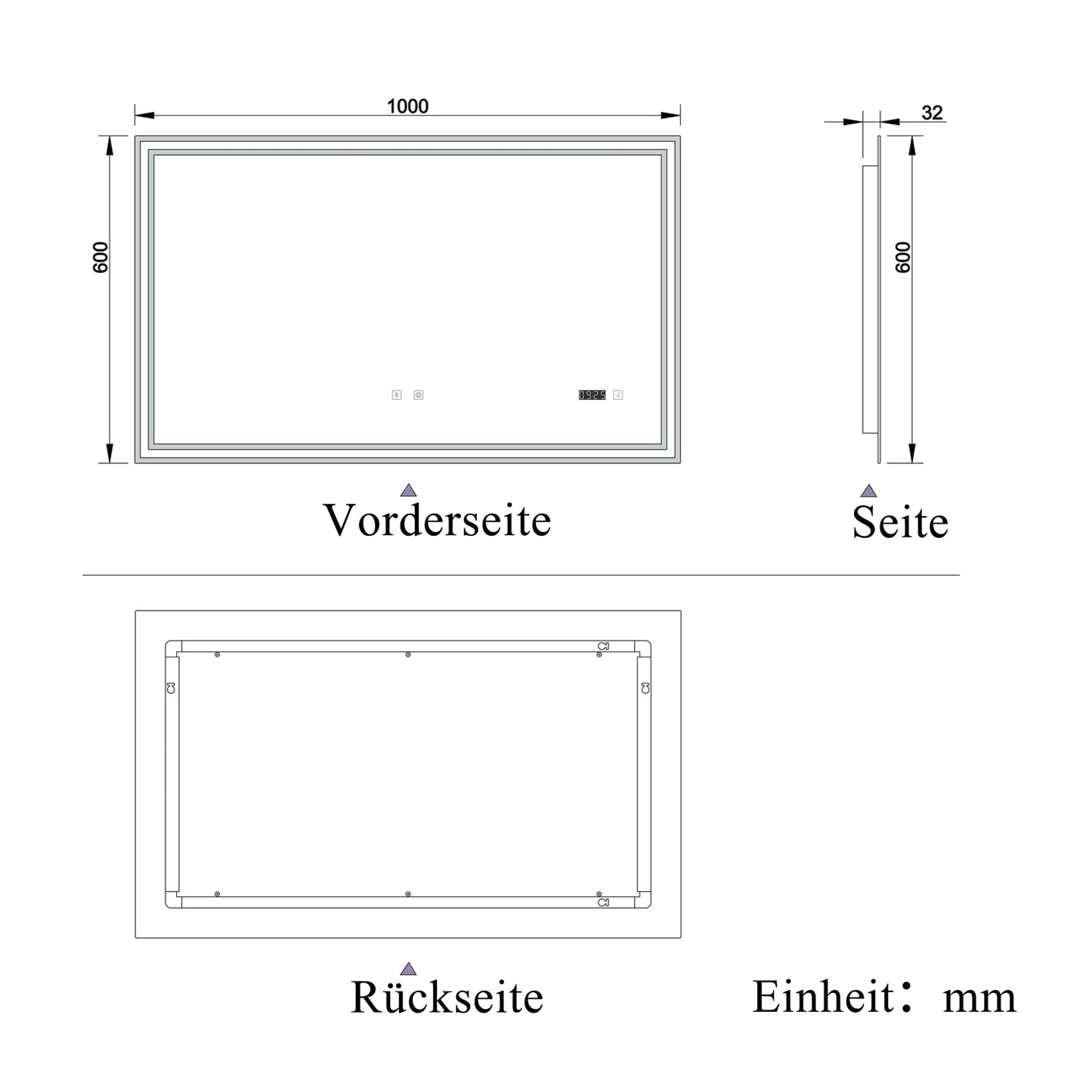 Badspiegel mit Beleuchtung 100x60cm LED Wandspiegel mit Touch,Bluetooth und Uhr,Badezimmerspiegel Beschlagfrei 3 Lichtfarbe 2700-6500K Dimmbar,IP44