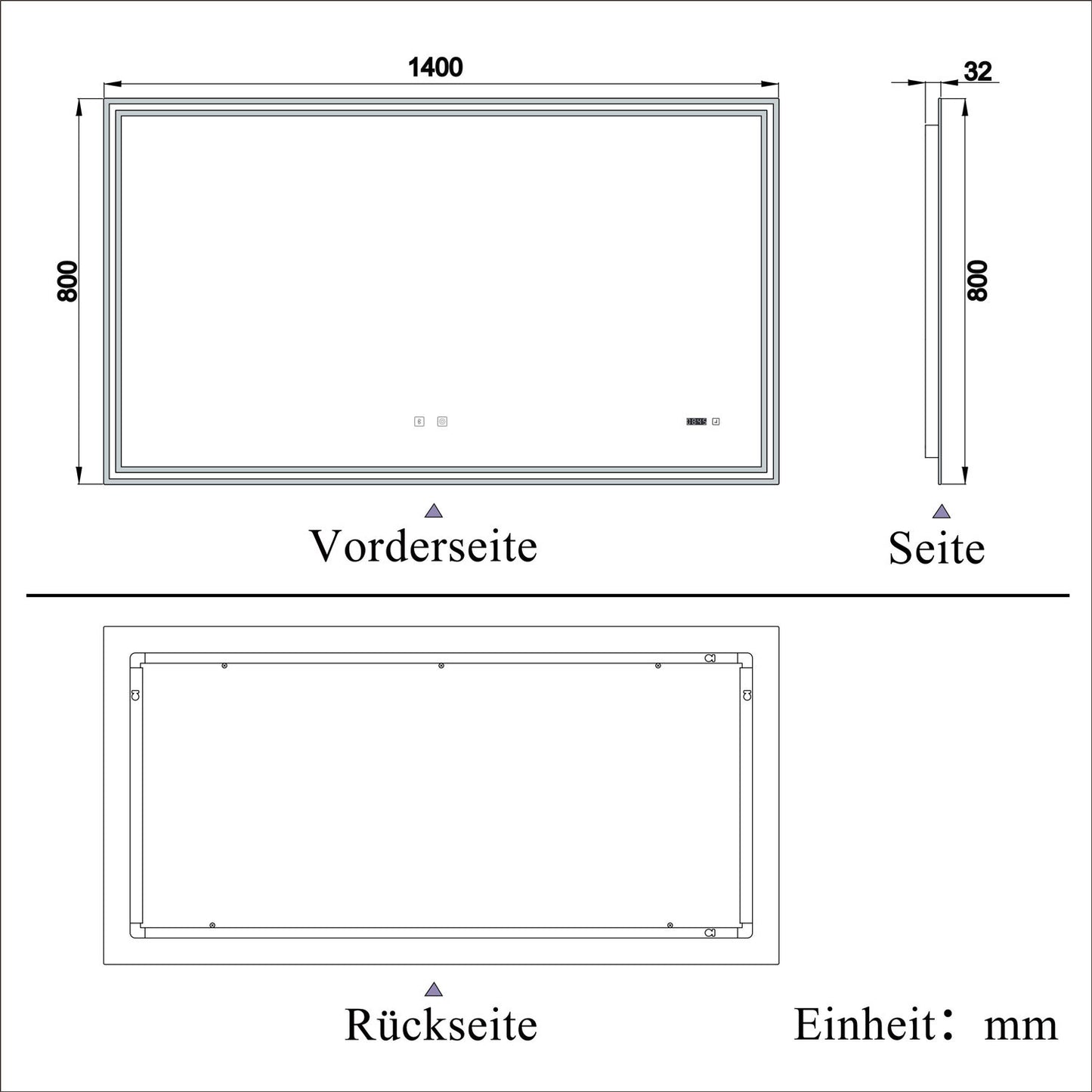 Badspiegel mit Beleuchtung 140x80cm LED Wandspiegel mit Touch,Bluetooth und Uhr,Badezimmerspiegel Beschlagfrei 3 Lichtfarbe 2700-6500K Dimmbar,IP44