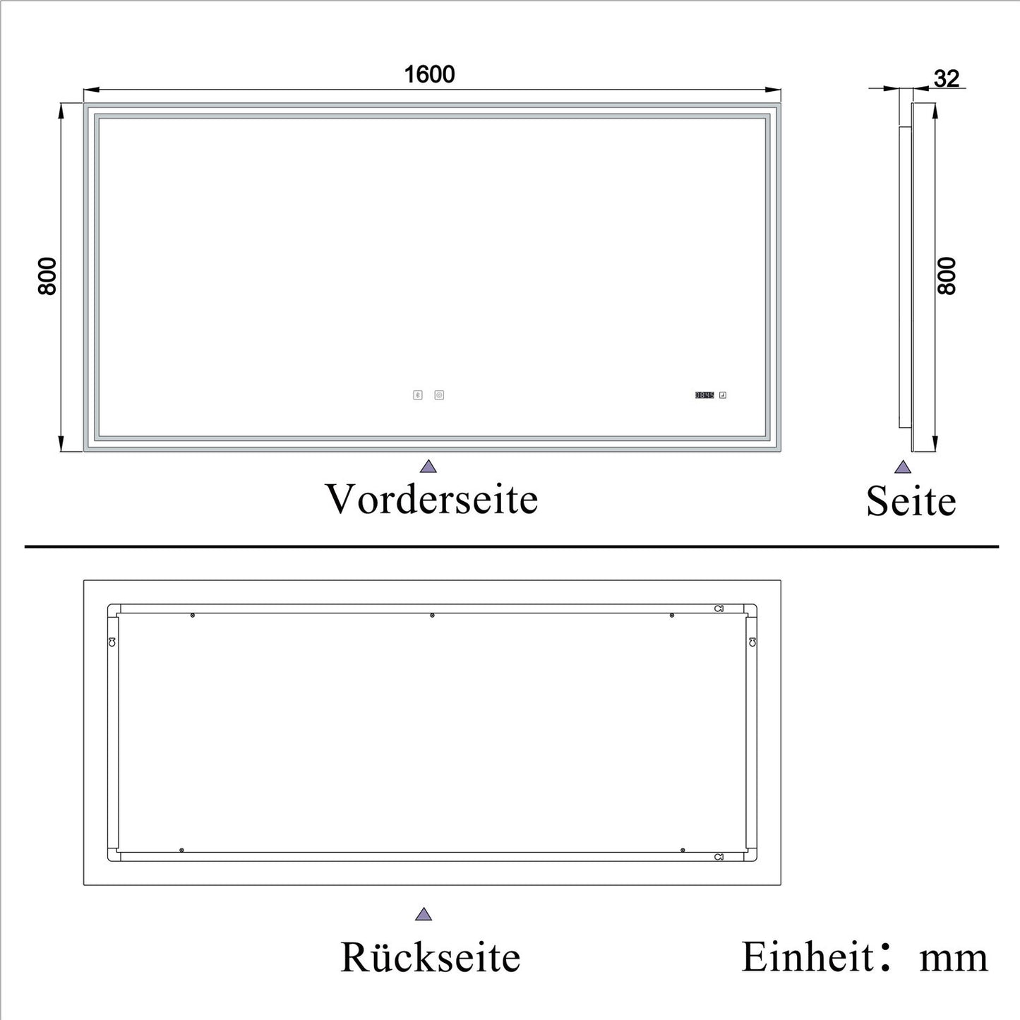 Badspiegel mit Beleuchtung 160x80cm LED Wandspiegel mit Touch,Bluetooth und Uhr,Badezimmerspiegel Beschlagfrei 3 Lichtfarbe 2700-6500K Dimmbar,IP44