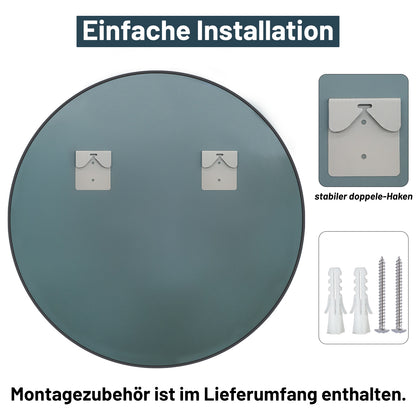 Rund Dekorativer Spiegel mit Aluminiumrahmen,Einfacher Wandspiegel schwarz