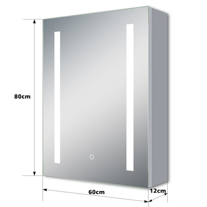 LED Spiegelschrank 60x80cm mit Wand/Touchschalter,Beschlagfrei,3 Lichtfarbe 2700-6500K Dimmbar und Rasier steckdose,Aluminium, Softclose