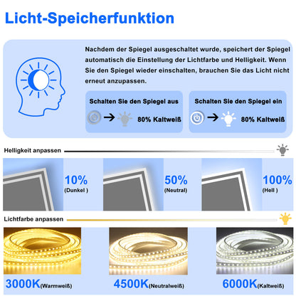 LED Badspiegel Badspiegel mit Beleuchtung Beschlagfrei Badezimmerspiegel mit 3 Lichtfarbe Dimmbar IP44
