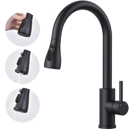 AICA Küchenarmatur mit ausziehbarem Auslauf, 360° Drehbar, 3 Modi – Edelstahl in verschiedenen Farben