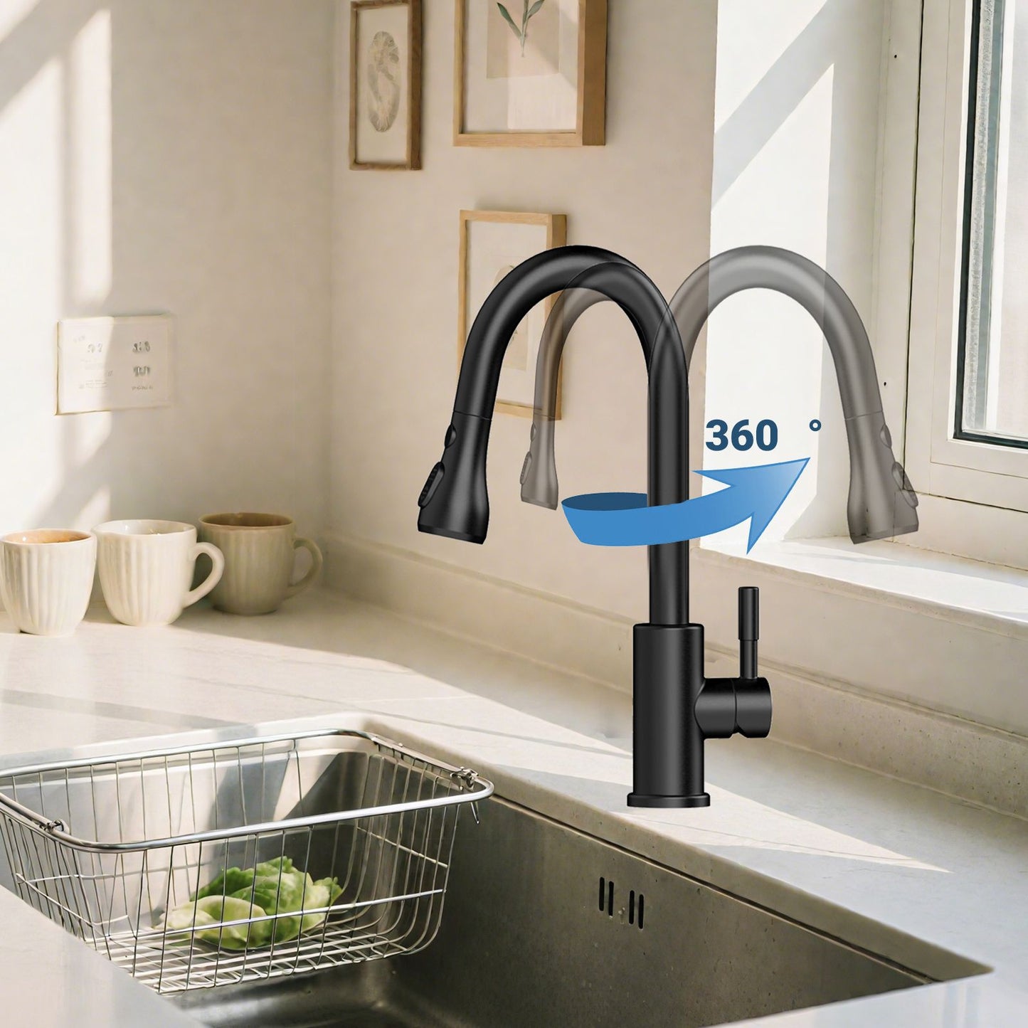 AICA Küchenarmatur mit ausziehbarem Auslauf, 360° Drehbar, 3 Modi – Edelstahl in verschiedenen Farben