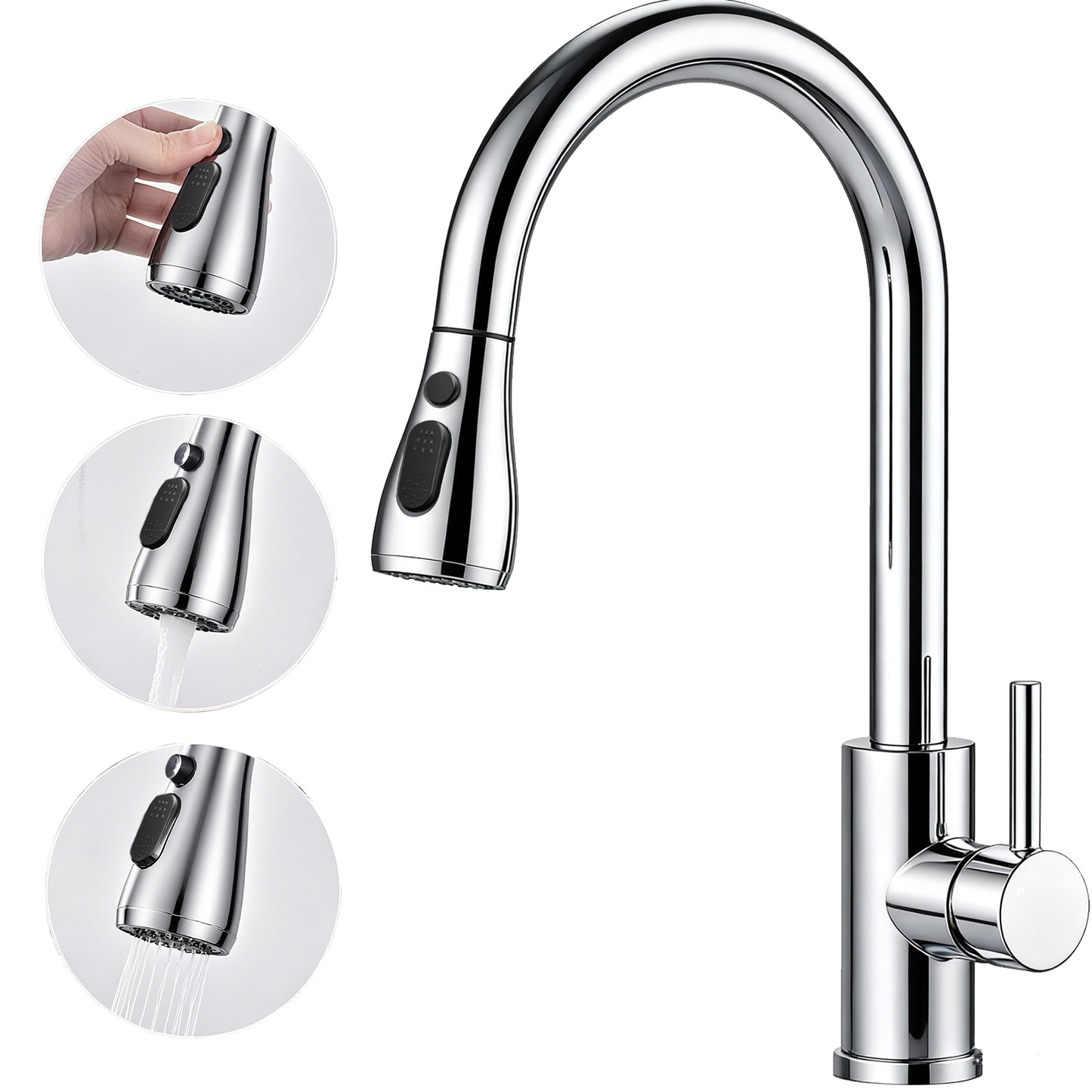 AICA Küchenarmatur mit ausziehbarem Auslauf, 360° Drehbar, 3 Modi – Edelstahl in verschiedenen Farben