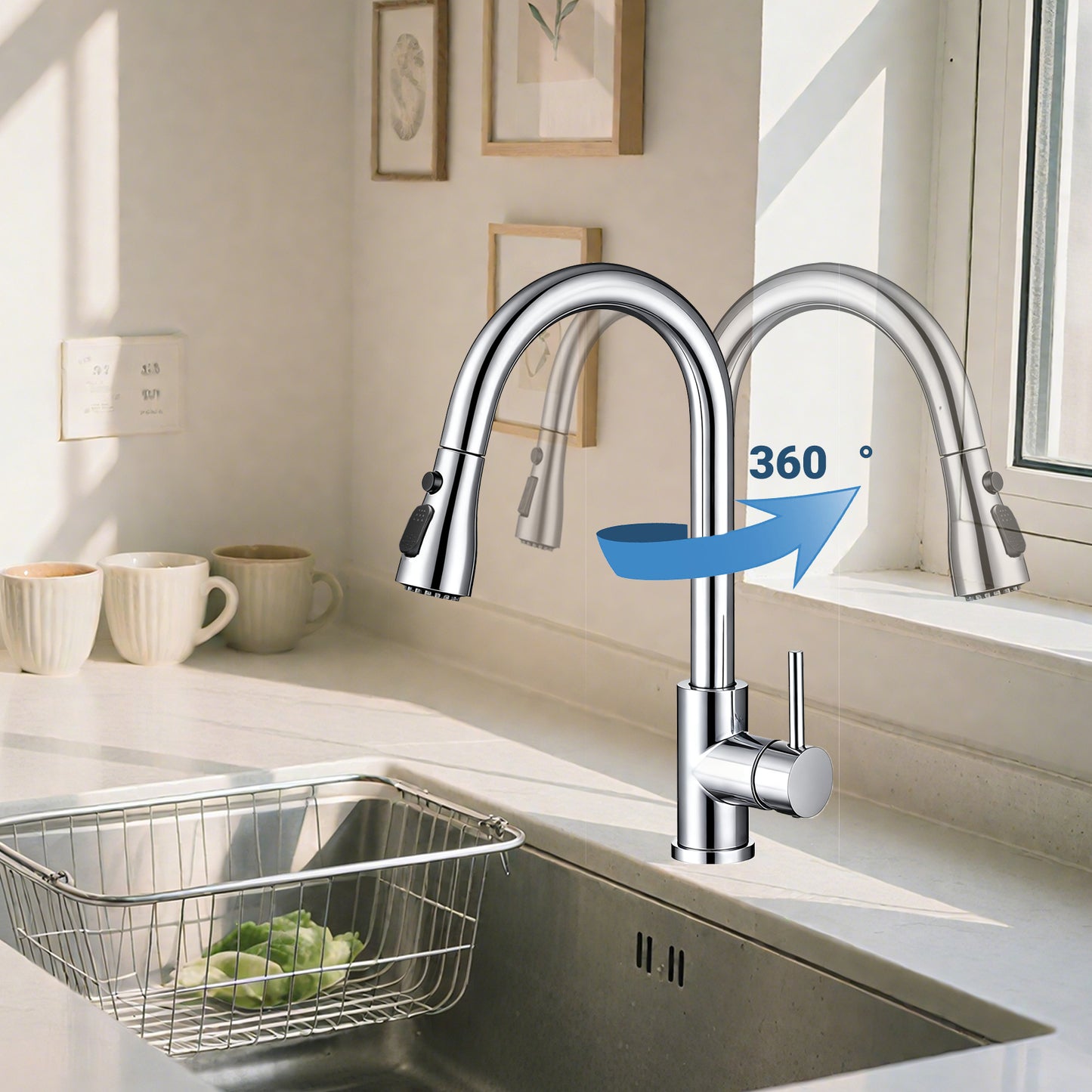 AICA Küchenarmatur mit ausziehbarem Auslauf, 360° Drehbar, 3 Modi – Edelstahl in verschiedenen Farben