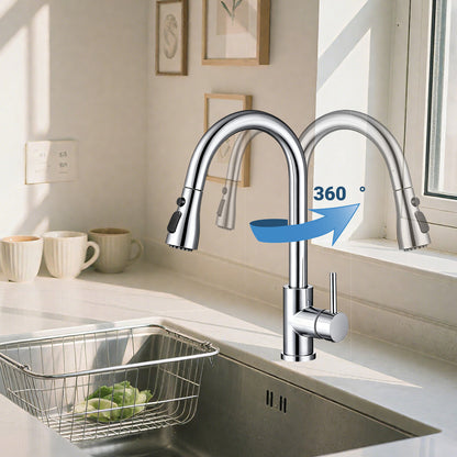 AICA Küchenarmatur mit ausziehbarem Auslauf, 360° Drehbar, 3 Modi – Edelstahl in verschiedenen Farben
