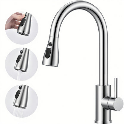 AICA Küchenarmatur mit ausziehbarem Auslauf, 360° Drehbar, 3 Modi – Edelstahl in verschiedenen Farben