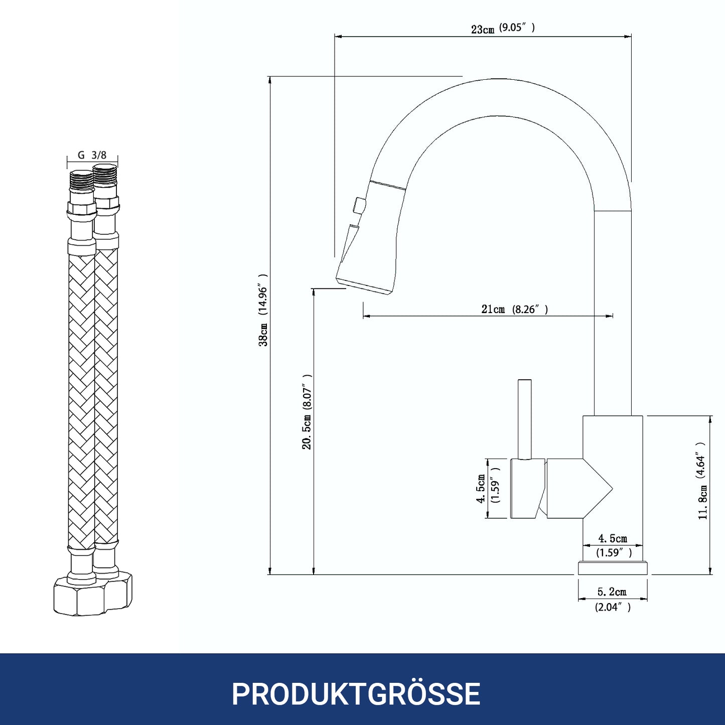 AICA Küchenarmatur mit ausziehbarem Auslauf, 360° Drehbar, 3 Modi – Edelstahl in verschiedenen Farben