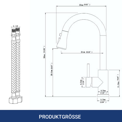 AICA Küchenarmatur mit ausziehbarem Auslauf, 360° Drehbar, 3 Modi – Edelstahl in verschiedenen Farben