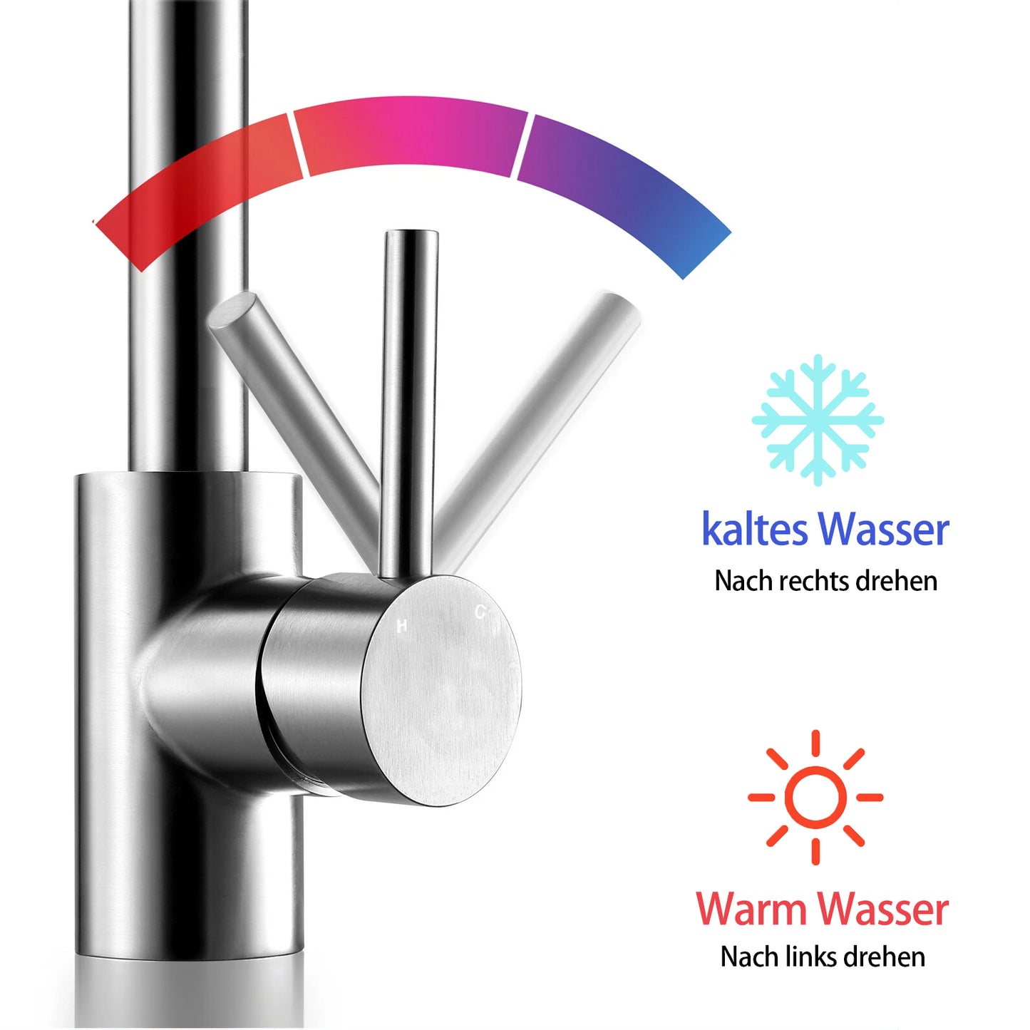 AICA Küchenarmatur mit ausziehbarem Auslauf, 360° Drehbar, 3 Modi – Edelstahl in verschiedenen Farben