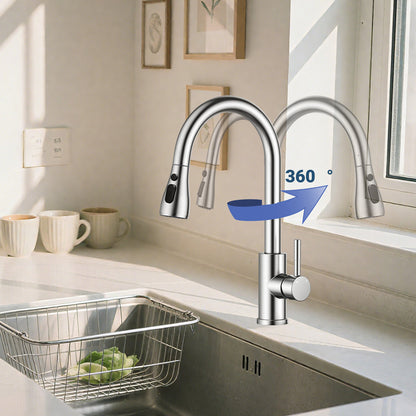 AICA Küchenarmatur mit ausziehbarem Auslauf, 360° Drehbar, 3 Modi – Edelstahl in verschiedenen Farben