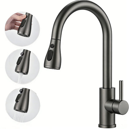 AICA Küchenarmatur mit ausziehbarem Auslauf, 360° Drehbar, 3 Modi – Edelstahl in verschiedenen Farben