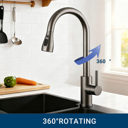 AICA Küchenarmatur mit ausziehbarem Auslauf, 360° Drehbar, 3 Modi – Edelstahl in verschiedenen Farben