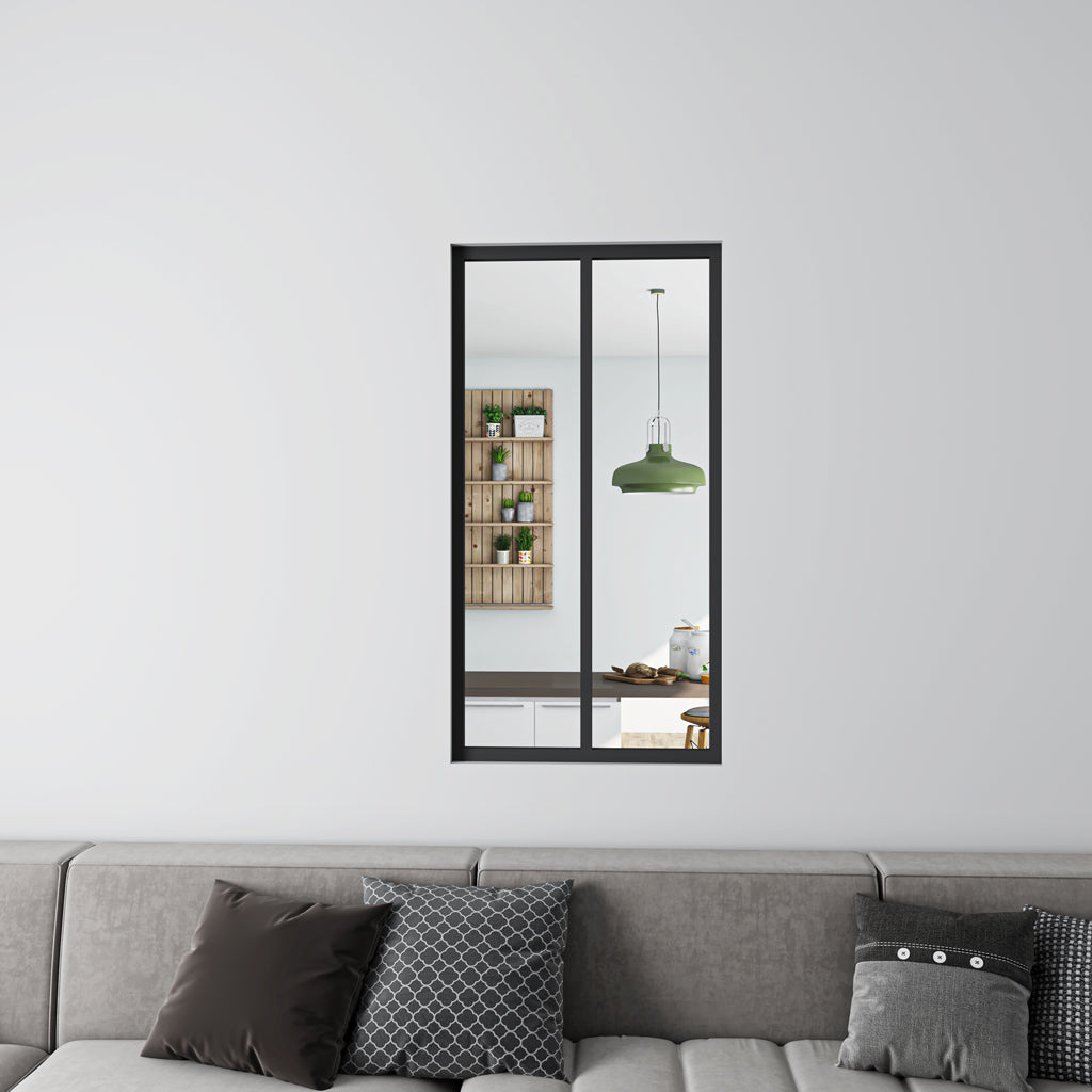 Schwarzes Innenfenster feststehend gehärtetes Klarglas H.108 cm