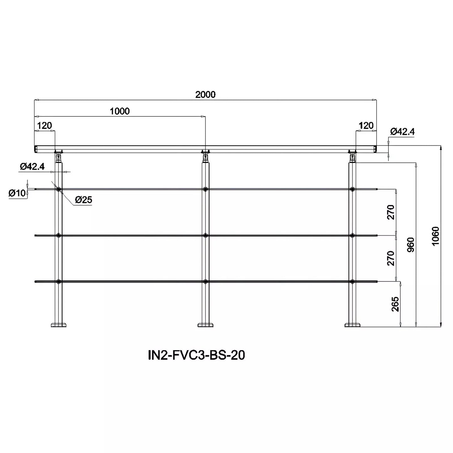 Brüstung Handläufe und Geländersysteme Geländer 3 Querstäbe Treppengeländer Edelstahl Handlauf Balkongeländer
