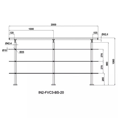 Brüstung Handläufe und Geländersysteme Geländer 3 Querstäbe Treppengeländer Edelstahl Handlauf Balkongeländer
