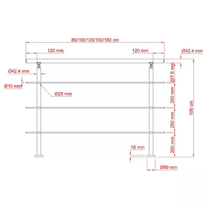 Brüstung Handläufe und Geländersysteme Geländer 3 Querstäbe Treppengeländer Edelstahl Handlauf Balkongeländer