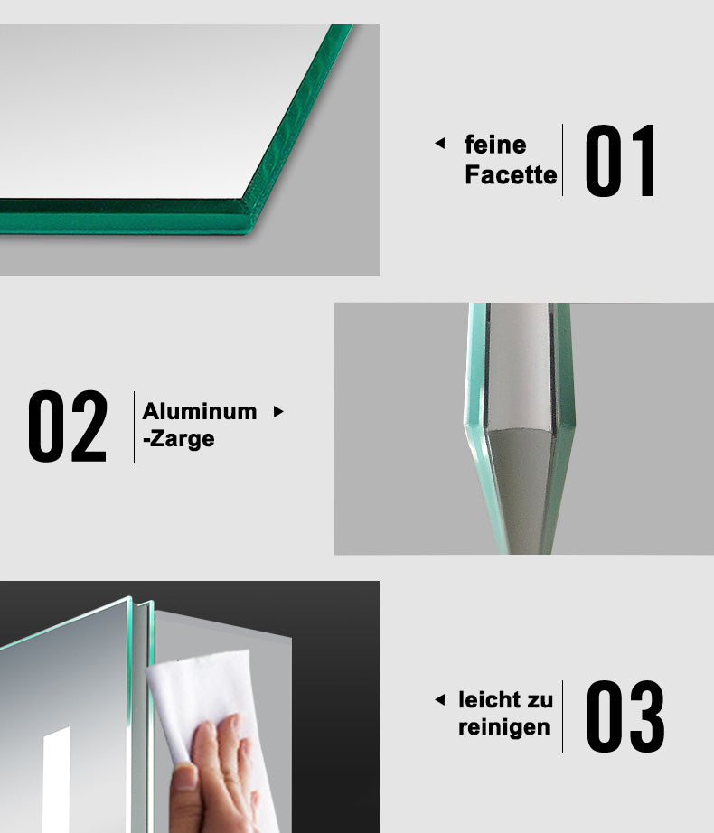 LED Spiegelschrank ARYA Badspiegelschrank mit Beleuchtung, Aluminium, beschlagfrei, Doppelseitiger Spiegel, Touch-Sensor Schalter, mit Steckdose, Kaltweiss