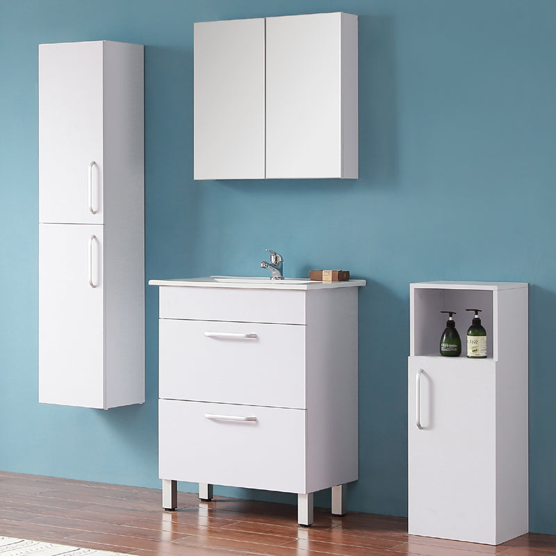 Badmöbel Set 60 cm Weiß/Walnuss Waschbecken mit Unterschrank Waschtisch Keramikbecken